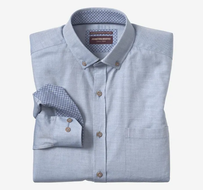Men Johnston and Murphy Shirts Heathered Shirt Blue Melange Twill