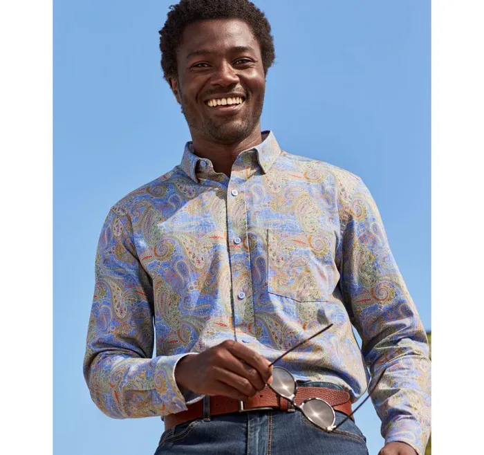 Men Johnston and Murphy Shirts Printed Cotton Shirt Blue Large Paisley Men Johnston and Murphy Shirts Printed Cotton Shirt Blue Large Paisley