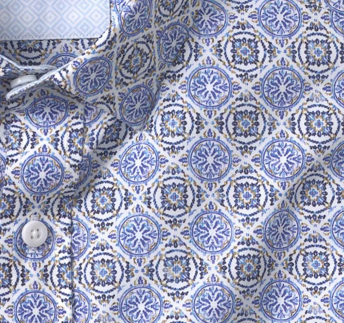Men Johnston and Murphy Shirts Printed Cotton Shirt Blue Mosaic Tile Men Johnston and Murphy Shirts Printed Cotton Shirt Blue Mosaic Tile