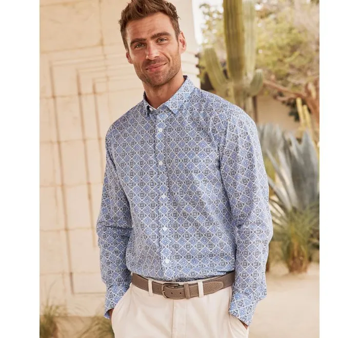 Men Johnston and Murphy Shirts Printed Cotton Shirt Blue Mosaic Tile Men Johnston and Murphy Shirts Printed Cotton Shirt Blue Mosaic Tile