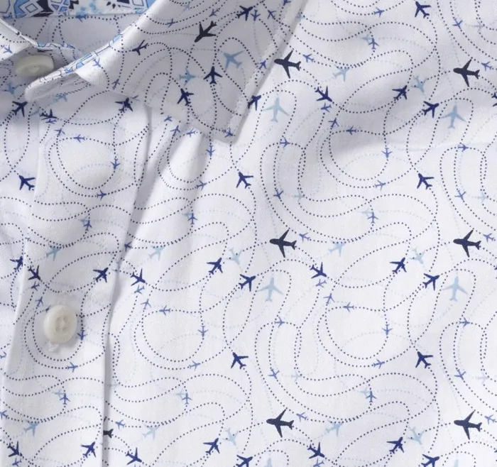 Men Johnston and Murphy Shirts Printed Cotton Shirt White Airplane Men Johnston and Murphy Shirts Printed Cotton Shirt White Airplane