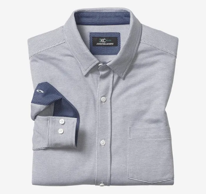 Men Johnston and Murphy Shirts XC Flex Stretch LongSleeve Shirt Navy Micro Dot Men Johnston and Murphy Shirts XC Flex Stretch LongSleeve Shirt Navy Micro Dot