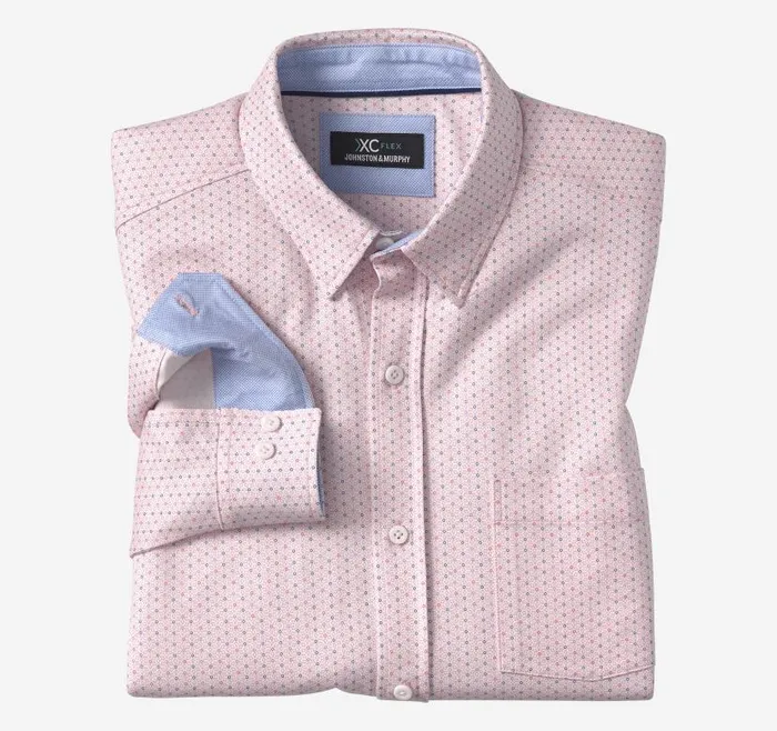 Men Johnston and Murphy Shirts XC Flex Stretch LongSleeve Shirt Pink Dotted Print Men Johnston and Murphy Shirts XC Flex Stretch LongSleeve Shirt Pink Dotted Print