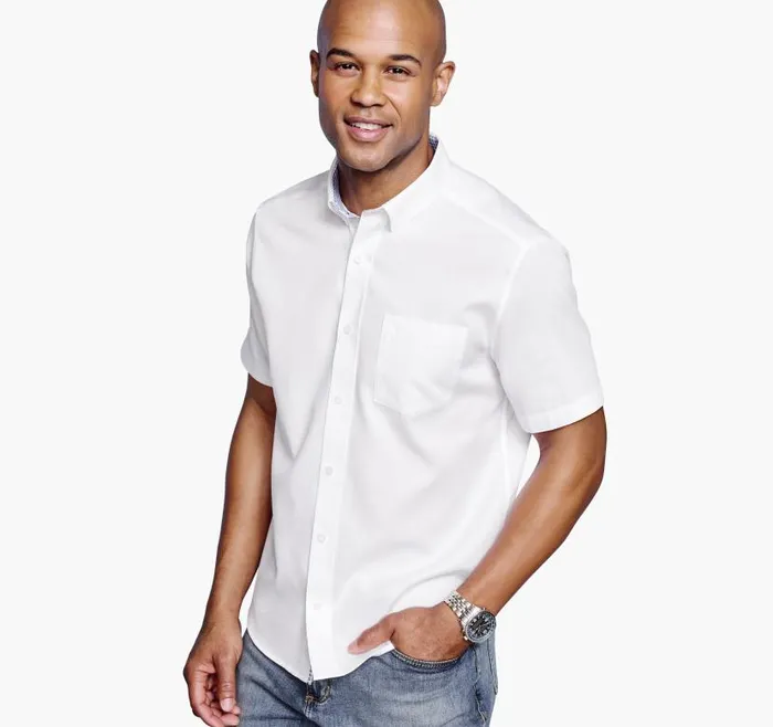Men Johnston and Murphy ShortSleeve Shirts Textured Cotton ShortSleeve Shirt White Solid