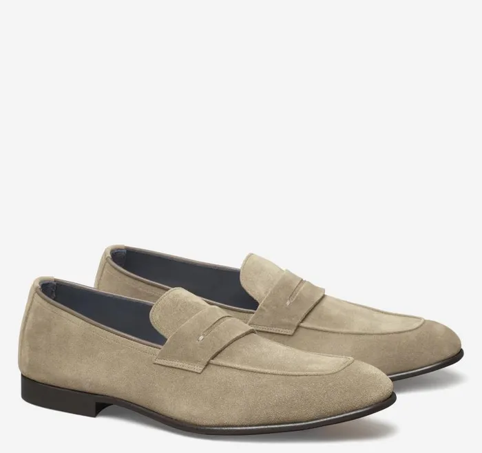 Men Johnston and Murphy SlipOns and Loafers Taylor Penny Loafer Taupe Italian Suede Men Johnston and Murphy SlipOns and Loafers Taylor Penny Loafer Taupe Italian Suede