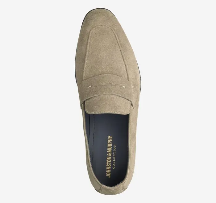 Men Johnston and Murphy SlipOns and Loafers Taylor Penny Loafer Taupe Italian Suede Men Johnston and Murphy SlipOns and Loafers Taylor Penny Loafer Taupe Italian Suede