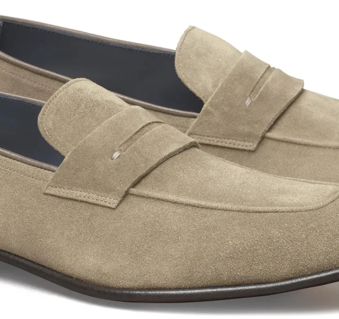 Men Johnston and Murphy SlipOns and Loafers Taylor Penny Loafer Taupe Italian Suede Men Johnston and Murphy SlipOns and Loafers Taylor Penny Loafer Taupe Italian Suede