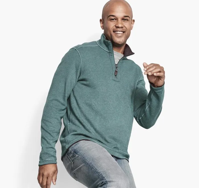 Men Johnston and Murphy Sweaters and Knits Reversible Solid QuarterZip Emeraldbrown