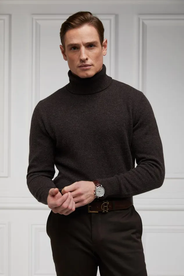 Men Knitwear Holland Cooper Byron Roll Neck Knit Chocolate