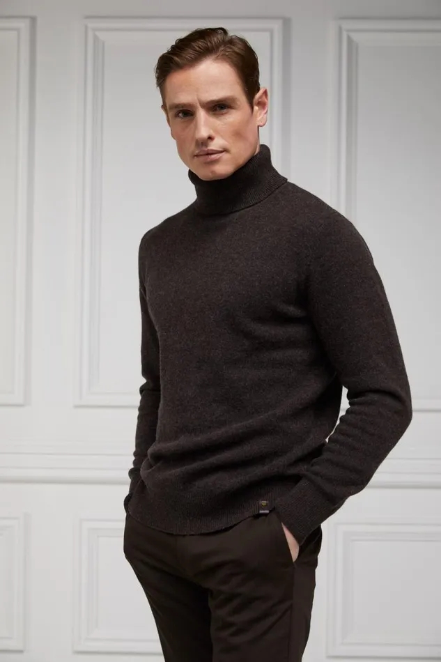 Men Knitwear Holland Cooper Byron Roll Neck Knit Chocolate