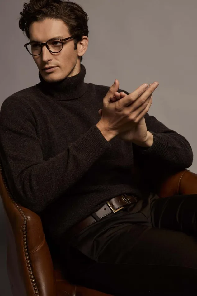 Men Knitwear Holland Cooper Byron Roll Neck Knit Chocolate