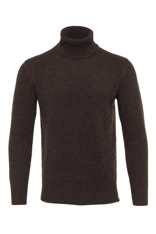 Men Knitwear Holland Cooper Byron Roll Neck Knit Chocolate