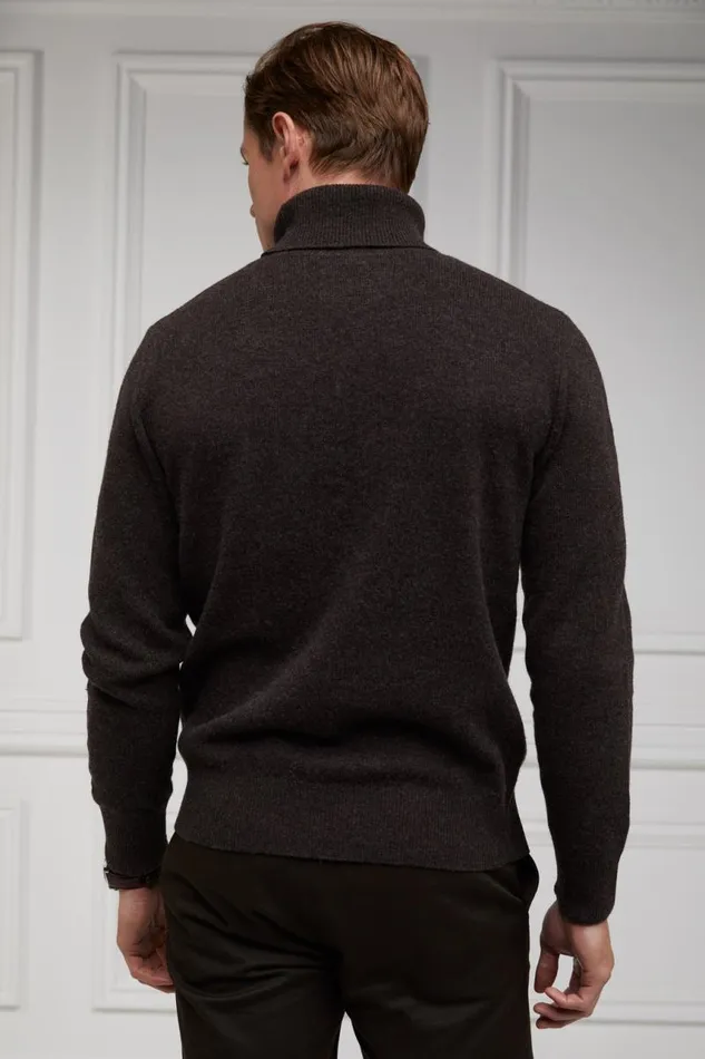 Men Knitwear Holland Cooper Byron Roll Neck Knit Chocolate