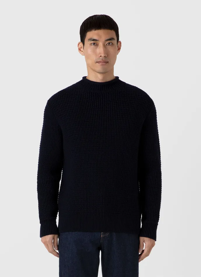 Men Knitwear ussunspel Merino Fisherman Jumper Navy Men Knitwear ussunspel Merino Fisherman Jumper Navy