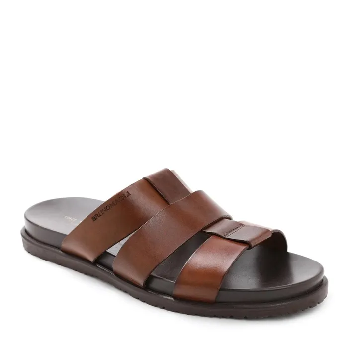 Men Loafers and Slipons Bruno Magli Empoli Leather Slide Sandal 8211 Dark Brown