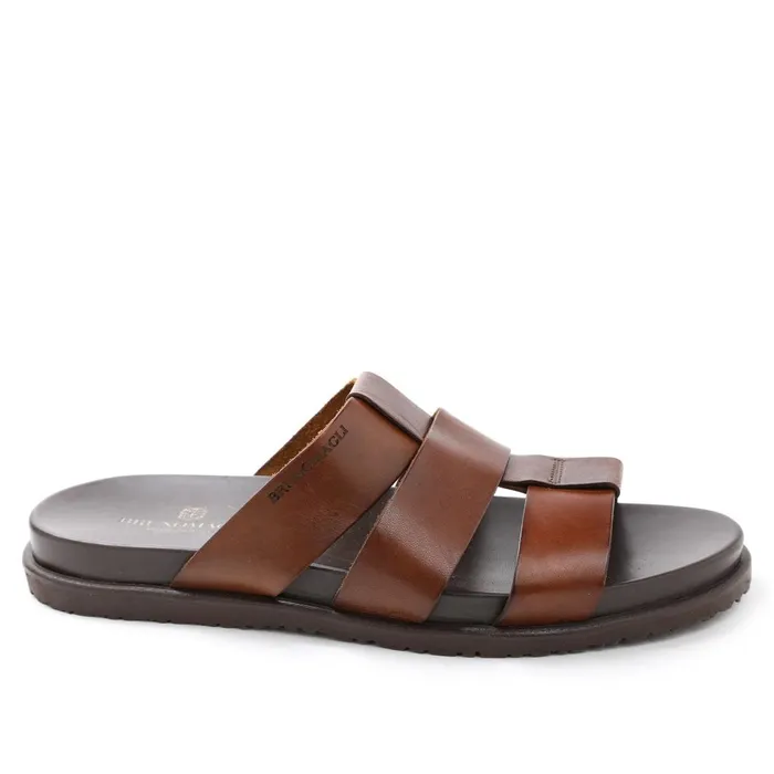 Men Loafers and Slipons Bruno Magli Empoli Leather Slide Sandal 8211 Dark Brown