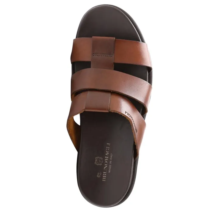 Men Loafers and Slipons Bruno Magli Empoli Leather Slide Sandal 8211 Dark Brown