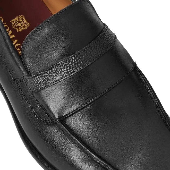 Men Loafers and Slipons Bruno Magli Silvestro Embosssed Bit Loafer Black Leather