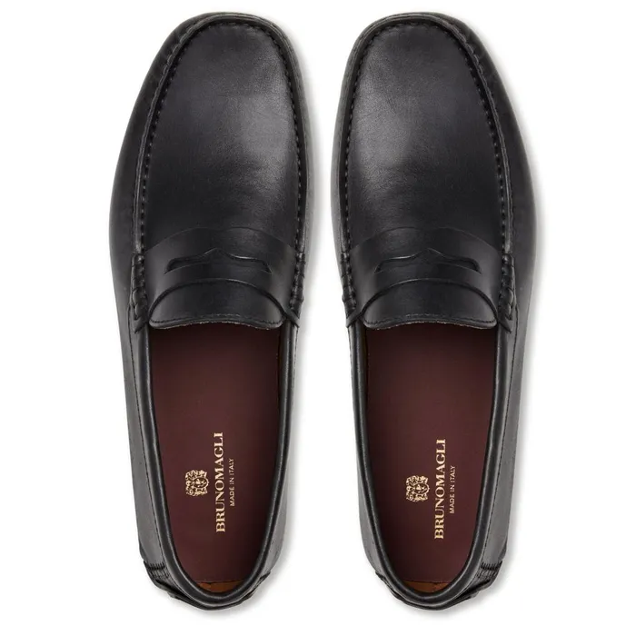 Men Loafers and Slipons Bruno Magli Xane Casual Leather Driving MoccassinBlack