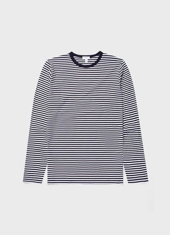 Men Long Sleeve Classic Tshirt WhiteNavy English Stripe Tshirts ussunspel