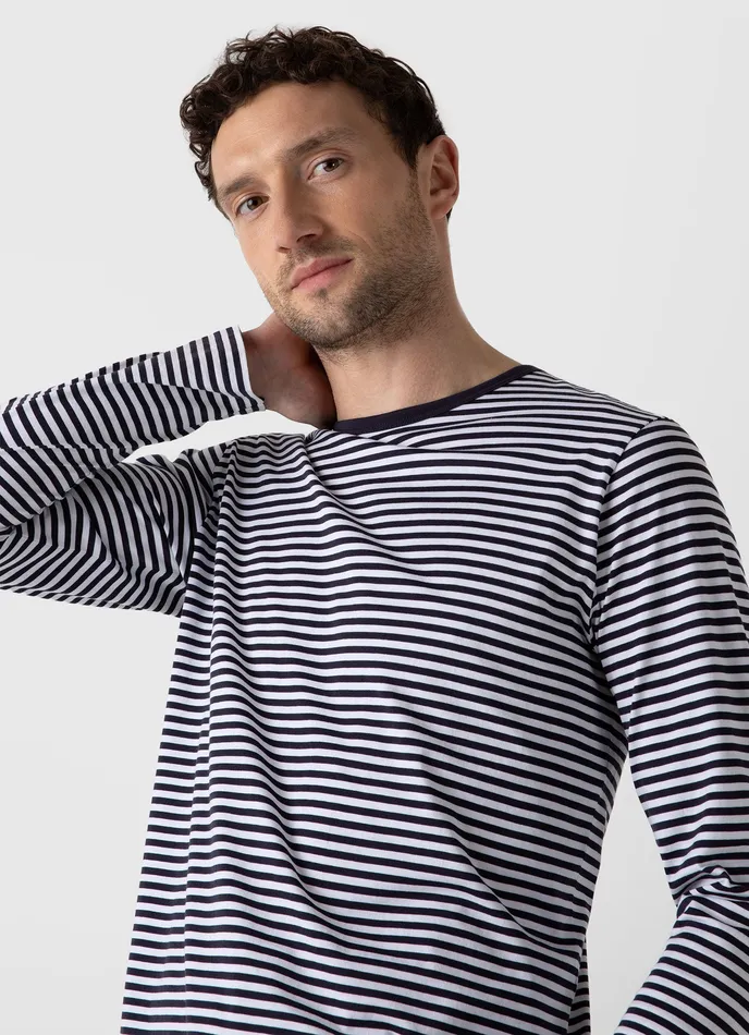 Men Long Sleeve Classic Tshirt WhiteNavy English Stripe Tshirts ussunspel Men Long Sleeve Classic Tshirt WhiteNavy English Stripe Tshirts ussunspel