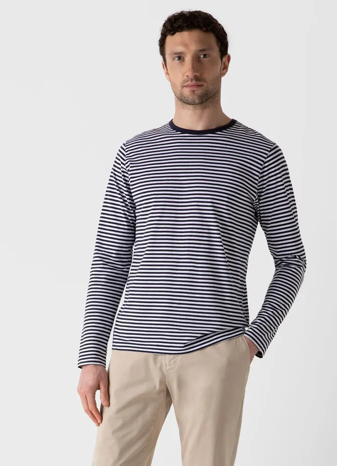Men Long Sleeve Classic Tshirt WhiteNavy English Stripe Tshirts ussunspel Men Long Sleeve Classic Tshirt WhiteNavy English Stripe Tshirts ussunspel