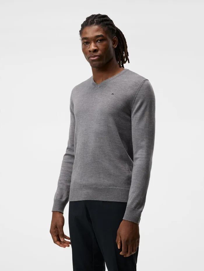 Men Lymann Merino Vneck Sweater Grey Melange JLindeberg Knitwear