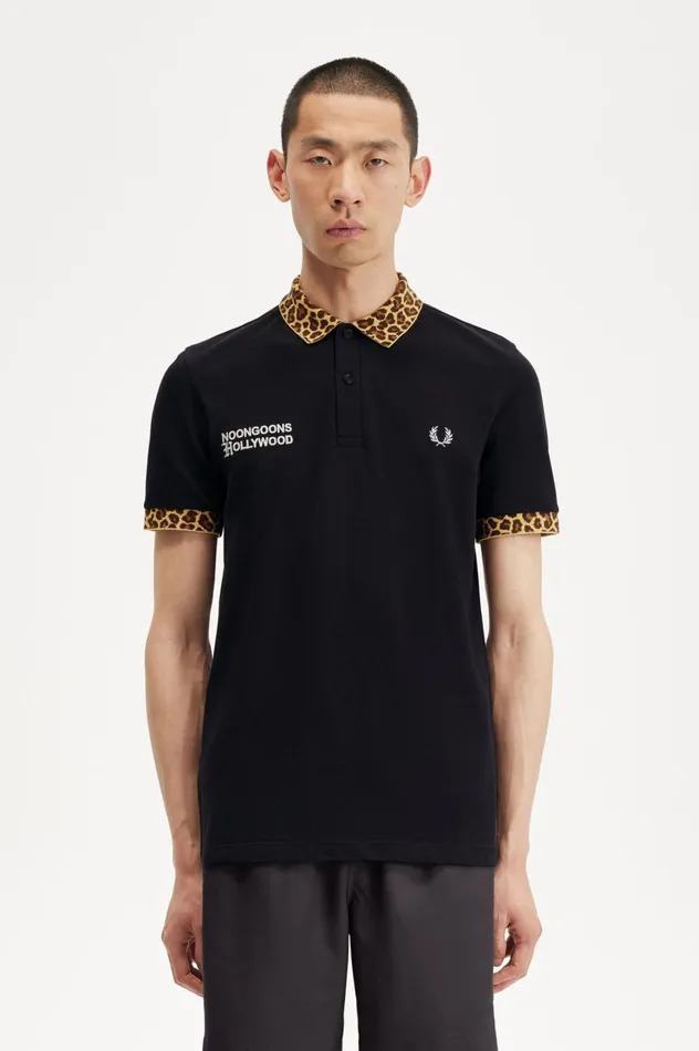 Men Noon GoonsNoongoons Leopard Print Polo Shirt Black Fred Perry Polo Shirts