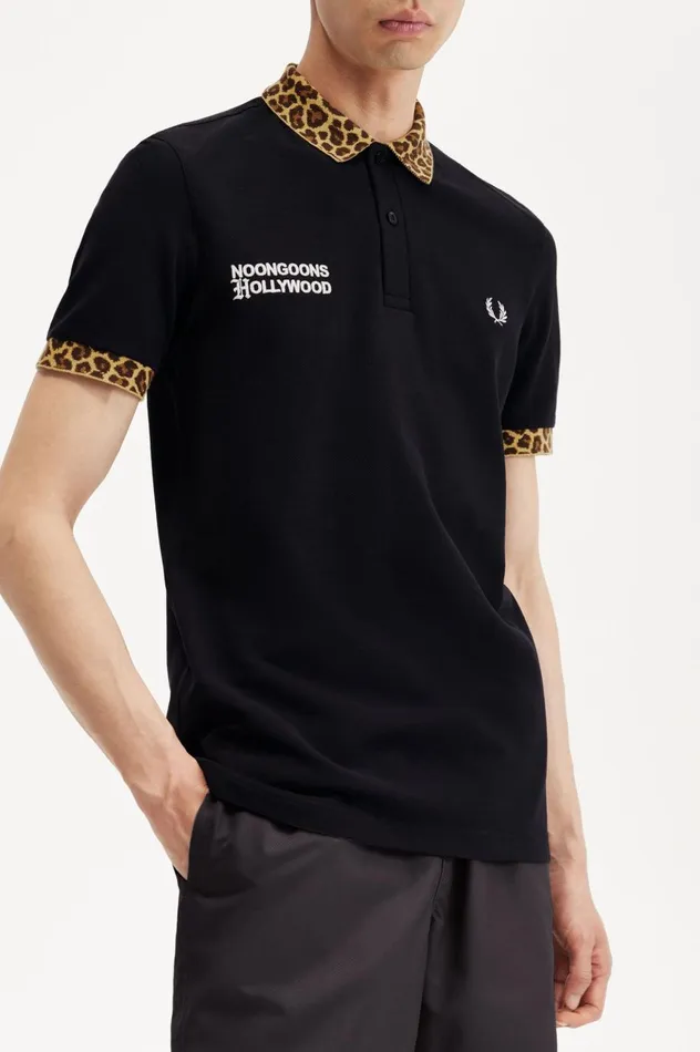 Men Noon GoonsNoongoons Leopard Print Polo Shirt Black Fred Perry Polo Shirts