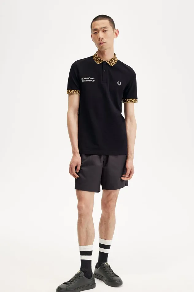 Men Noon GoonsNoongoons Leopard Print Polo Shirt Black Fred Perry Polo Shirts