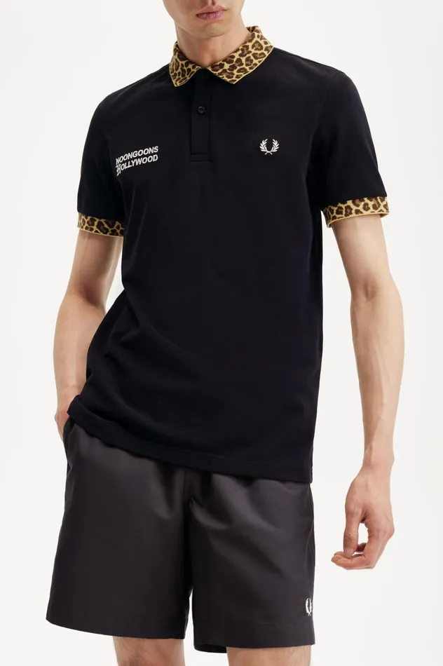 Men Noon GoonsNoongoons Leopard Print Polo Shirt Black Fred Perry Polo Shirts