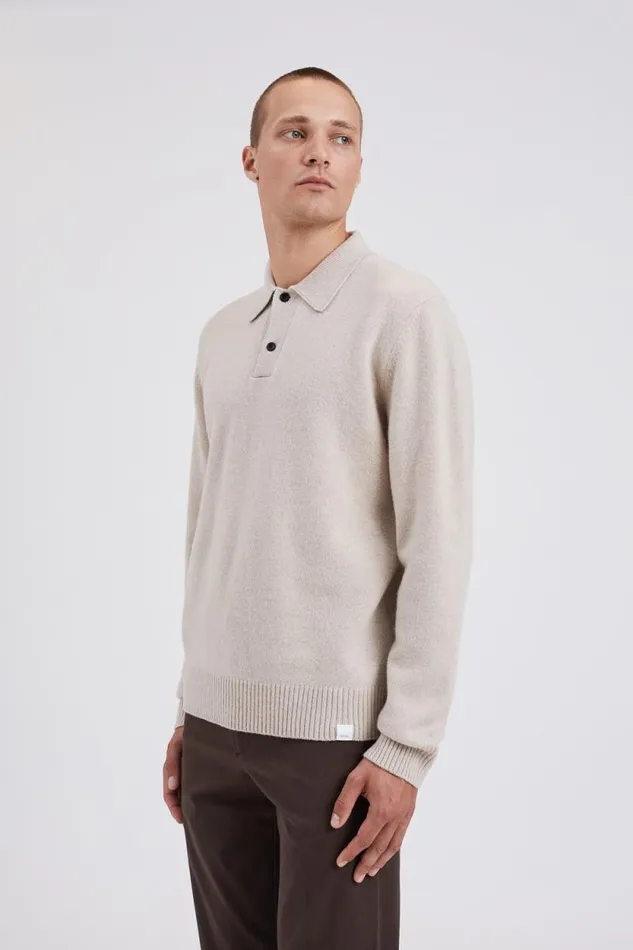 Men Norse Standard Merino Lambswool Polo Oatmeal Norse Projects Knitwear