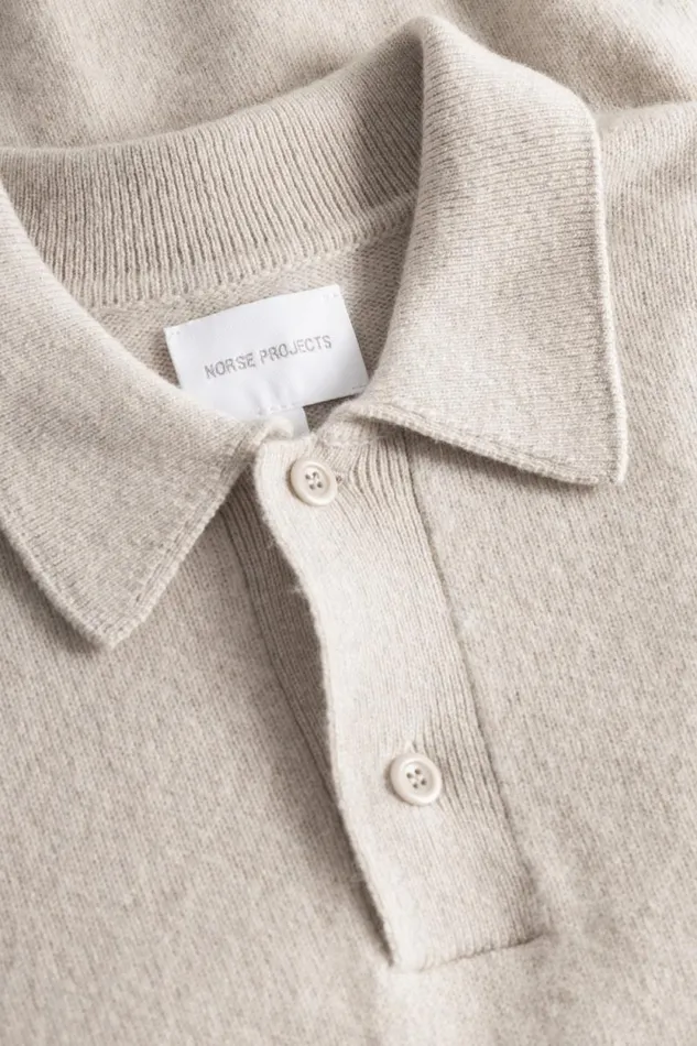 Men Norse Standard Merino Lambswool Polo Oatmeal Norse Projects Knitwear
