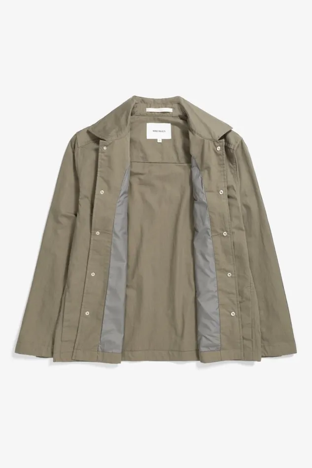 Men Pelle Fine Broken Twill Overshirt Sediment Green Norse Projects Overshirts
