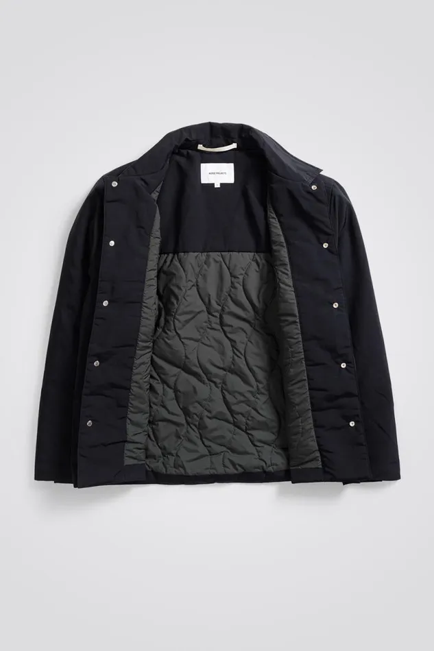 Men Pelle Waxed Nylon Insulated Jacket Dark Navy Norse Projects Outerwear