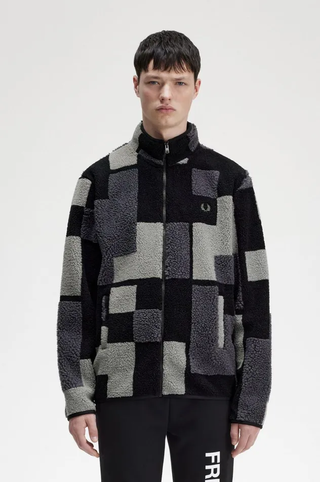 Men Pixel Borg Fleece Black Fred Perry Sweatshirts