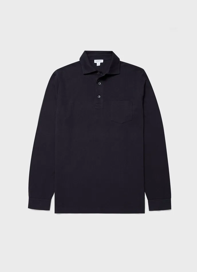 Men Polo Shirts ussunspel Sunspel x WM Brown Long Sleeve Polo Shirt Navy