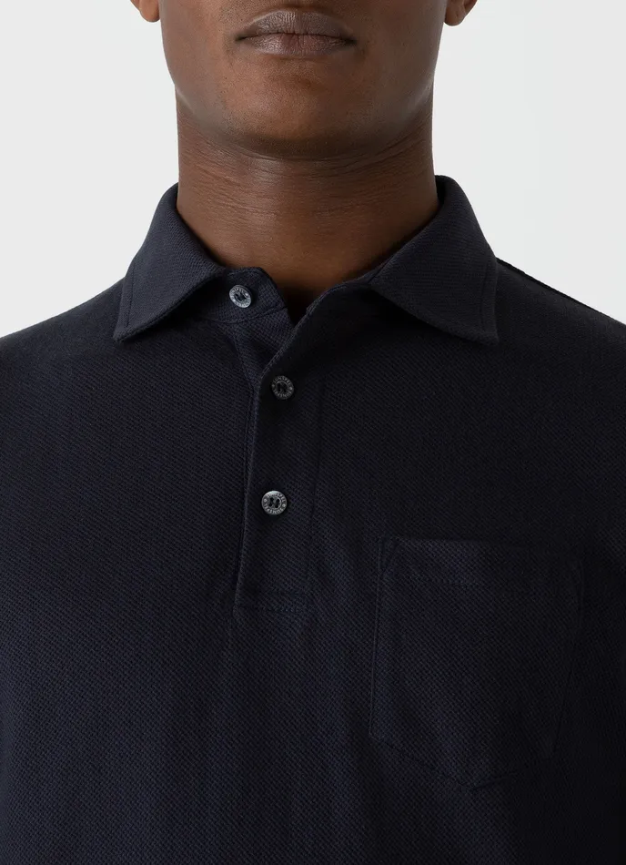 Men Polo Shirts ussunspel Sunspel x WM Brown Long Sleeve Polo Shirt Navy Men Polo Shirts ussunspel Sunspel x WM Brown Long Sleeve Polo Shirt Navy