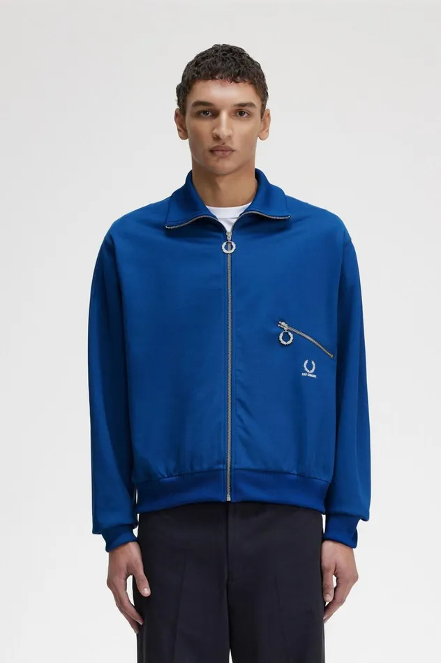 Men Raf SimonsPrinted Track Jacket Royal Blue Fred Perry Track Jackets
