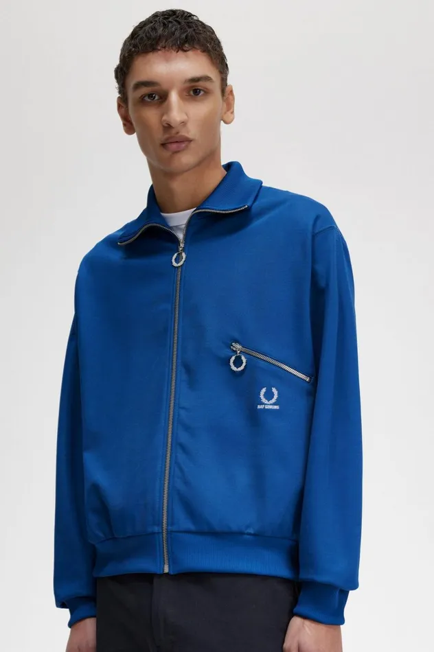 Men Raf SimonsPrinted Track Jacket Royal Blue Fred Perry Track Jackets