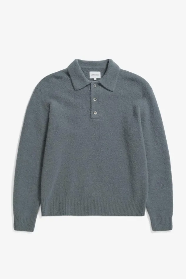 Men Rasmus Relaxed Brushed Polo Mouse Grey Norse Projects Knitwear
