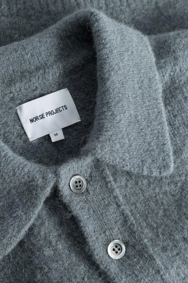 Men Rasmus Relaxed Brushed Polo Mouse Grey Norse Projects Knitwear