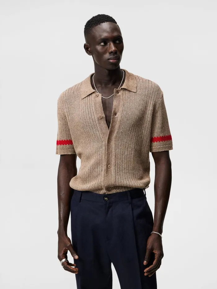 Men Sky Knitted Shirt Safari Beige JLindeberg Knitwear
