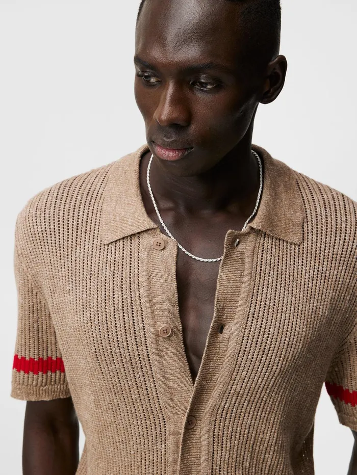 Men Sky Knitted Shirt Safari Beige JLindeberg Knitwear Men Sky Knitted Shirt Safari Beige JLindeberg Knitwear