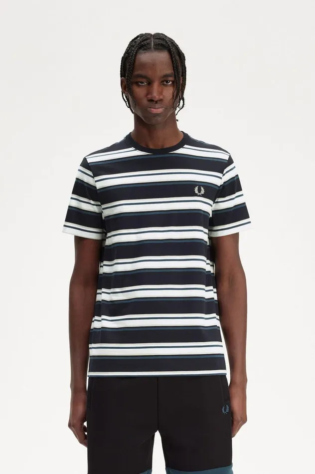 Men Stripe TShirt Navy Fred Perry TShirts