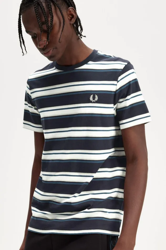 Men Stripe TShirt Navy Fred Perry TShirts