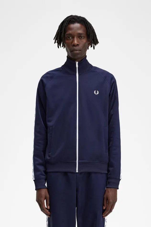 Men Taped Track Jacket Carbon Blue Fred Perry Track Jackets