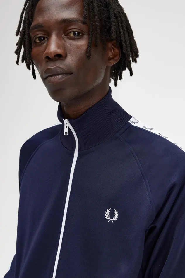 Men Taped Track Jacket Carbon Blue Fred Perry Track Jackets