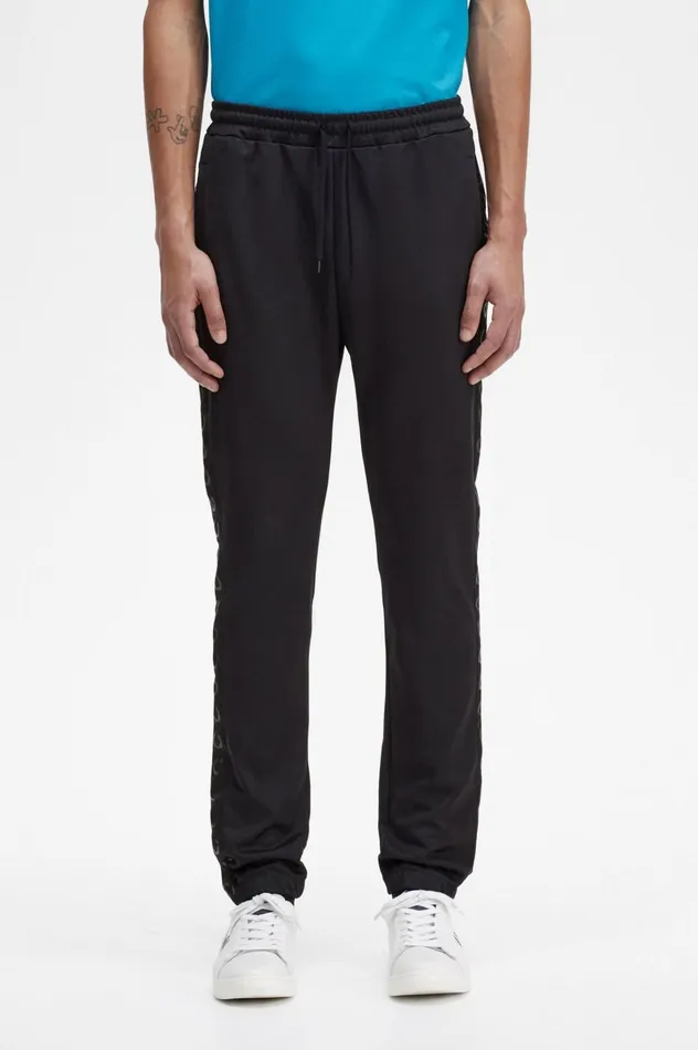 Men Taped Track Pants Black Fred Perry Tracksuits