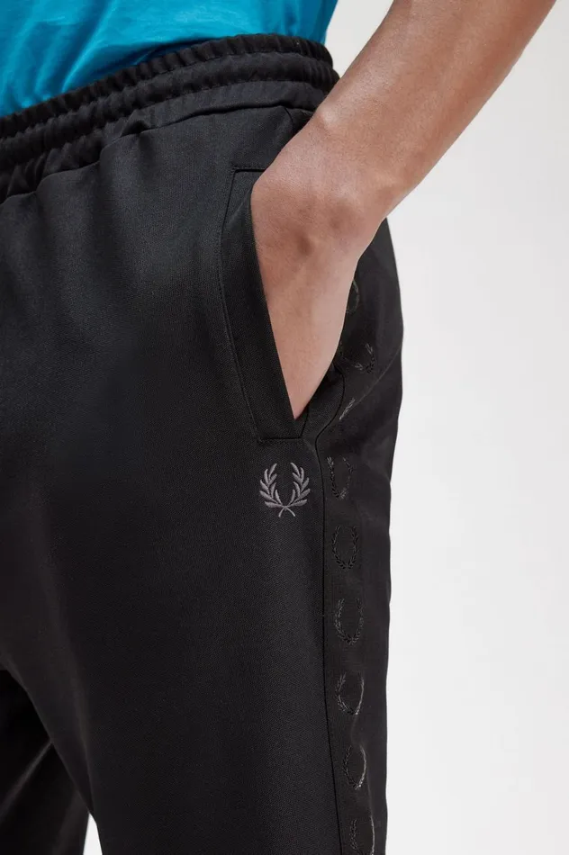 Men Taped Track Pants Black Fred Perry Tracksuits